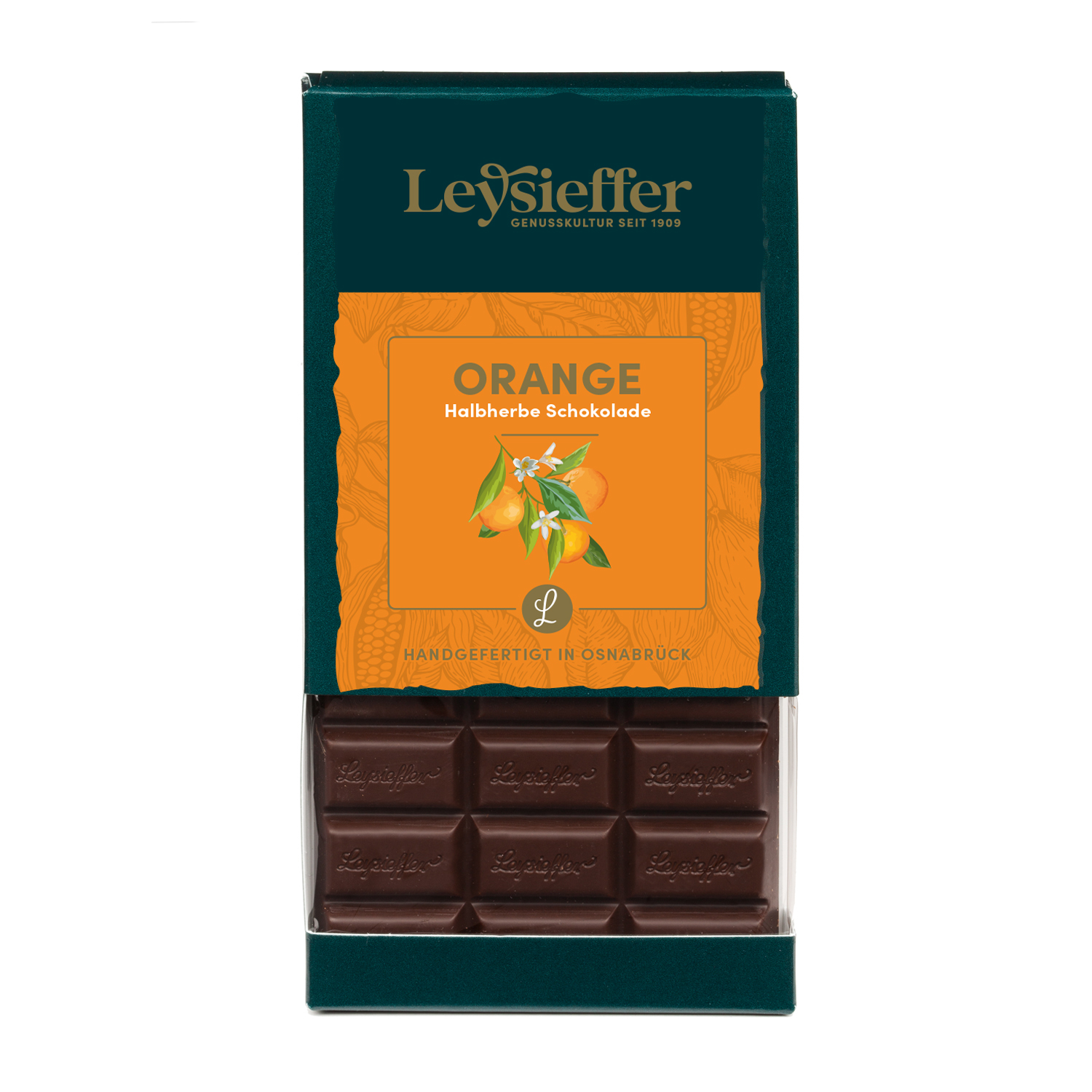 Halbherbe Schokolade mit Orange
