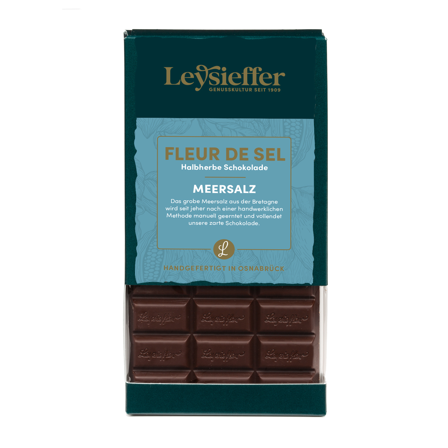 Halbherbe Schokolade mit Meersalz aus der Bretagne